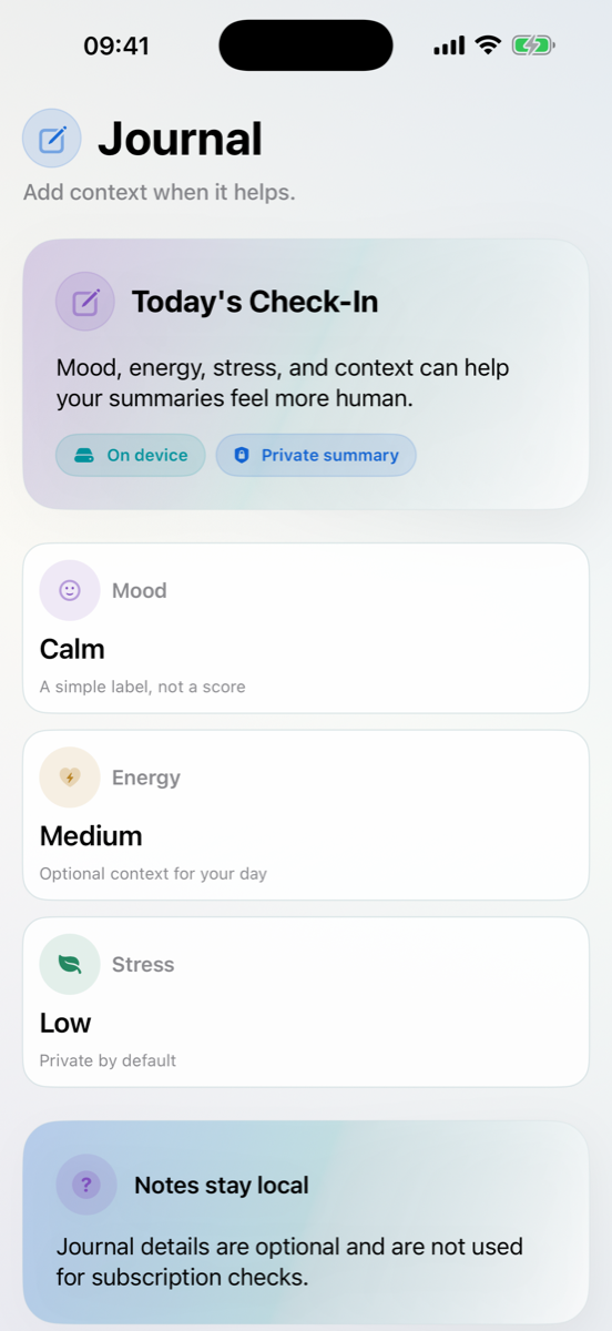 PlainHealth journal check-in screenshot